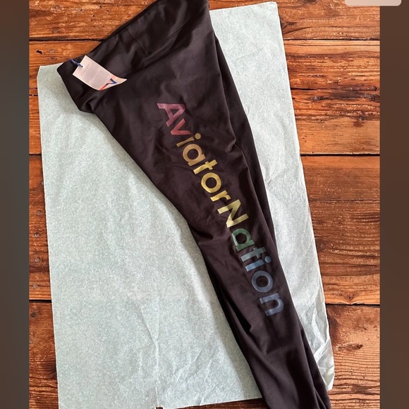 Aviator Nation Pants & Jumpsuits Aviator Nation Black Logo Leggings Size L New Poshmark